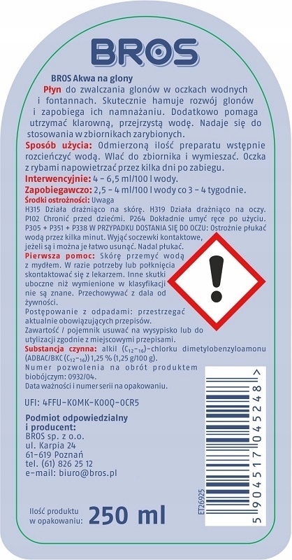 BROS - Akwa na glony do oczek wodnych 250ml BROS - Akwa na glony do oczek wodnych 250ml