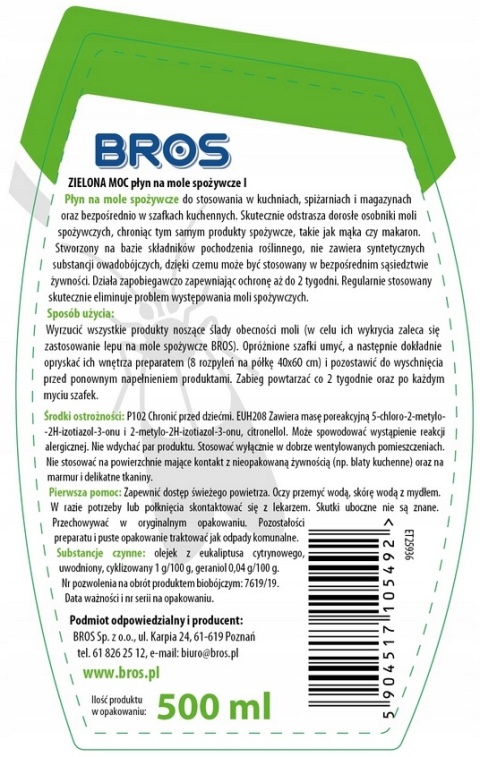 BROS - Zielona Moc płyn na mole spożywcze 500ml.