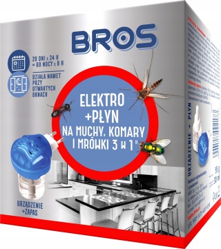 Elektrofumigator z płynem na komary, mrówki i muchy BROS