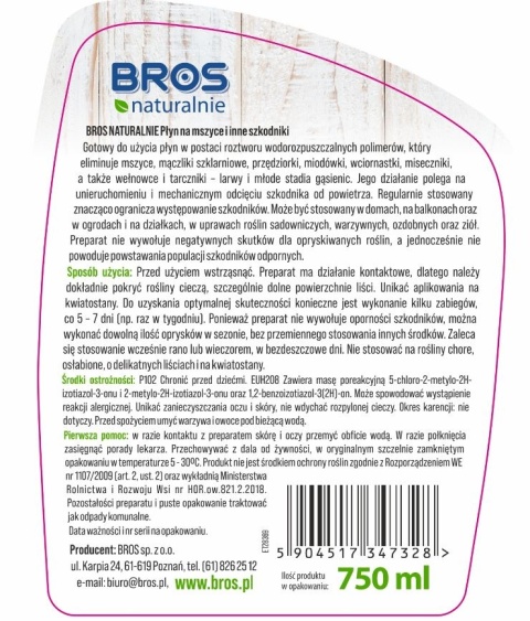 BROS NATURALNIE - PŁYN NA MSZYCE I INNE SZKODNIKI 750ML BROS NATURALNIE - PŁYN NA MSZYCE I INNE SZKODNIKI 750ML