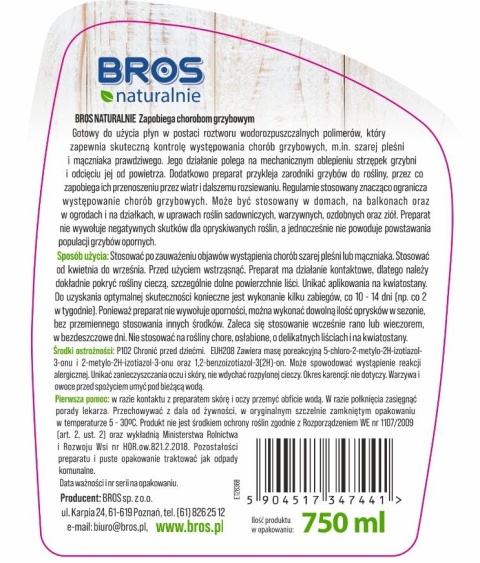 BROS NATURALNIE - ZAPOBIEGA CHOROBOM GRZYBOWYM 750ML BROS NATURALNIE - ZAPOBIEGA CHOROBOM GRZYBOWYM 750ML
