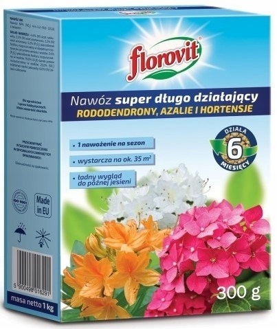 NAWÓZ FLOROVIT SUPER RODODENDRONY 300g AZALIE,HORTENSJE 6-MIESIĘCY (6)