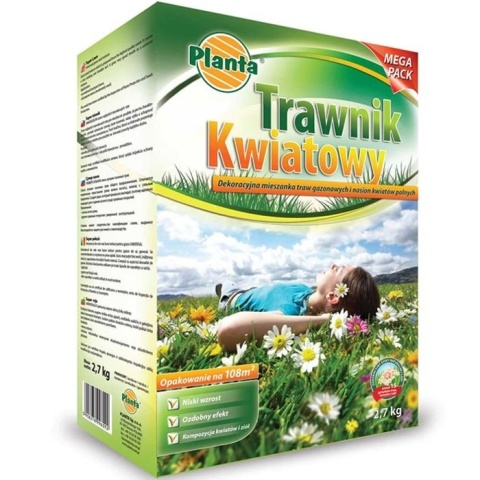 Trawnik Kwiatowy Trawa mieszanka traw Planta 108 m² 2,7 kg Trawnik Kwiatowy Trawa mieszanka traw Planta 108 m² 2,7 kg
