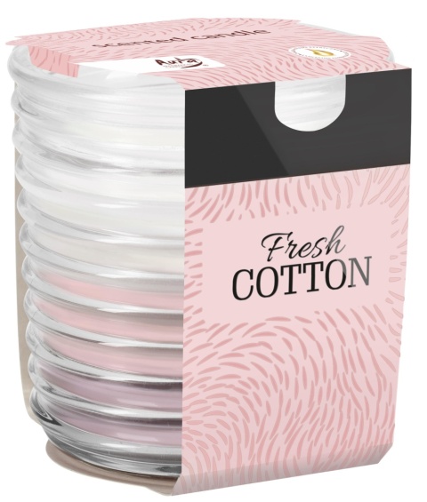 BISPOL ŚWIEŻA BAWEŁNA ŚWIECA ZAP. TRÓJKOLOR. W SZKLE PRĄŻKOWANYM