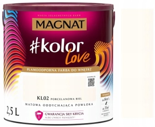 MAGNAT KOLOROWE LOVE farba plamoodporna KL02 porcelanowa biel 2,5L