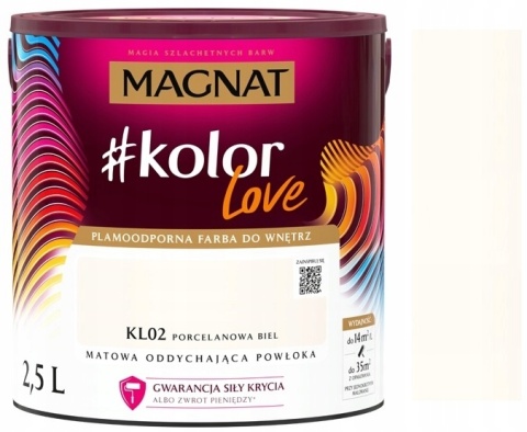 MAGNAT KOLOROWE LOVE farba plamoodporna KL02 porcelanowa biel 2,5L