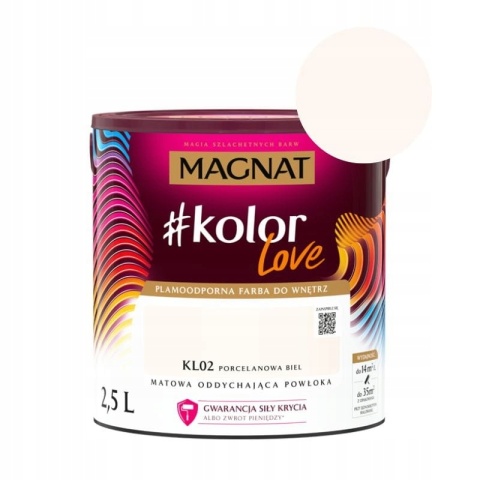 MAGNAT KOLOROWE LOVE farba plamoodporna KL02 porcelanowa biel 2,5L