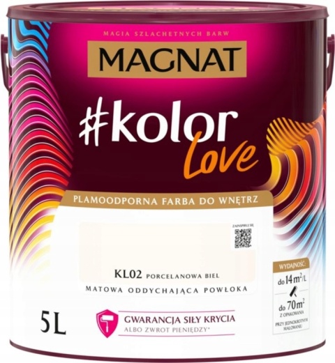 MAGNAT KOLOROWE LOVE farba plamoodporna KL02 porcelanowa biel 5L