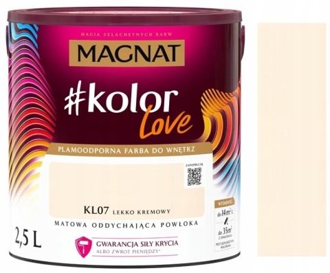 MAGNAT KOLOROWE LOVE farba plamoodporna KL07 lekko kremowy 2,5L