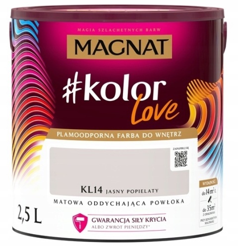 MAGNAT KOLOROWE LOVE farba plamoodporna KL14 jasny popielaty 2,5L