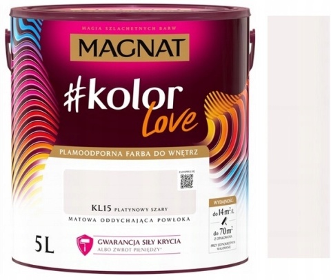 MAGNAT KOLOROWE LOVE farba plamoodporna KL15 platynowy szary 5L