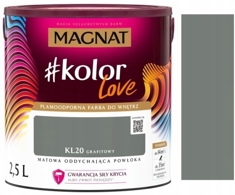 MAGNAT KOLOROWE LOVE farba plamoodporna KL20 grafitowy 2,5L