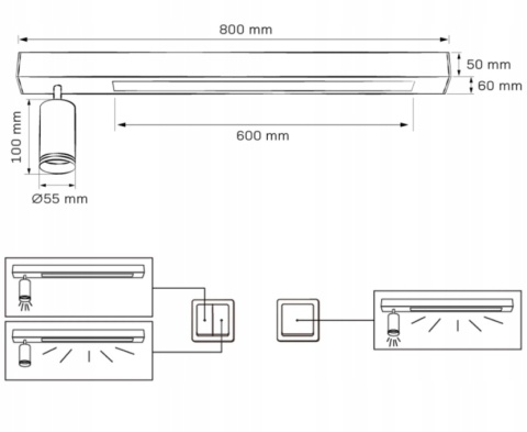 Lampa ścienno-sufit. LED 4000K z reflektorem PARIS 1xGU10 czarna