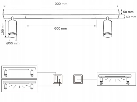 Lampa ścienno-sufit. LED 4000K z reflektorem PARIS 2xGU10 czarna