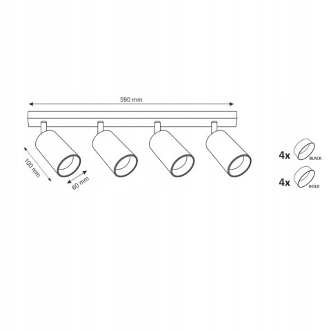 Lampa ścienno-sufit MARIBEL 4xGU10 czar-złota 1/10