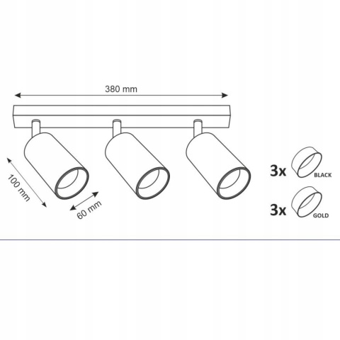 Lampa ścienno-sufitowa MARIBEL 3xGU10 czarno-złota
