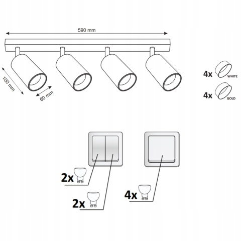 Lampa ścienno-sufitowa MARIBEL 4xGU10 biało-złota