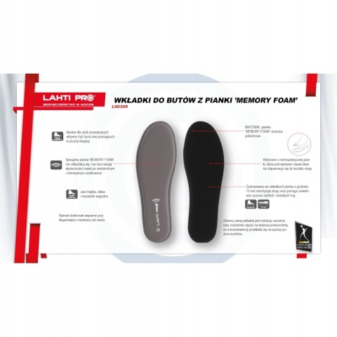 WKŁADKI DO BUTÓW Z PIANKI 'MEMORY FOAM', "40", LAHTI