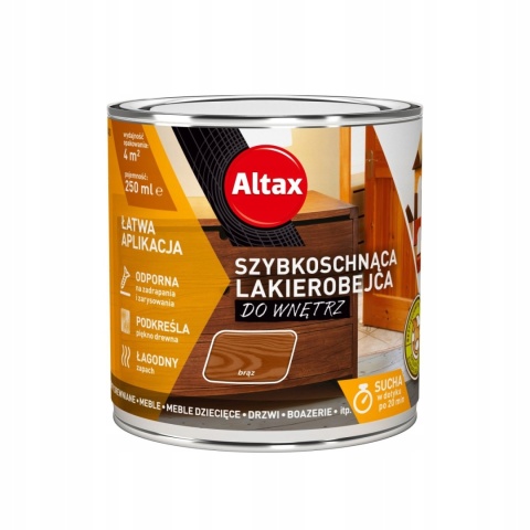 ALTAX szybkoschnąca lakierobejca do wnętrz 250 ML. BRĄZ