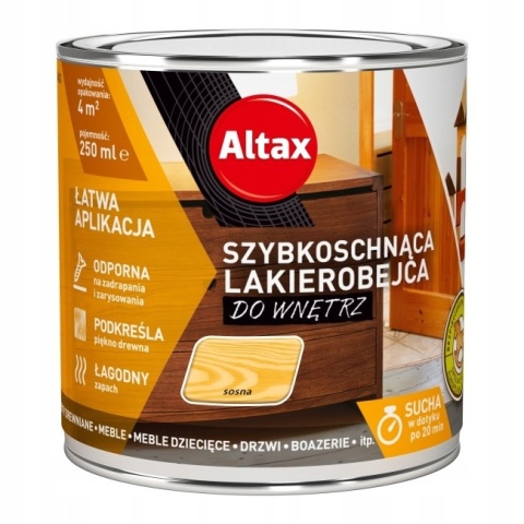 ALTAX szybkoschnąca lakierobejca do wnętrz 250 ML. SOSNA