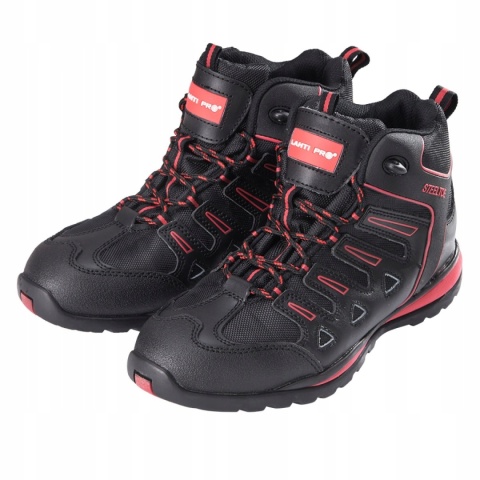 Buty robocze męskie SKÓRA / OXFORD CZARNO-CZERW. SRA, 40