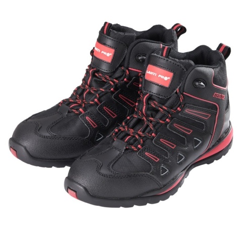 Buty robocze męskie Skóra Oxford, Czarno-Czerwone, Rozmiar 43