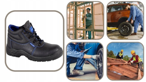 Buty robocze ochronne Skórzane Czarno-Niebieskie, Rozmiar 44, Ochrona SRC