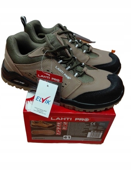 PÓŁBUTY NUBUKOWE Z OTWORAMI BEŻ.-CZAR., S1 SRA,"42",CE,LAHTI