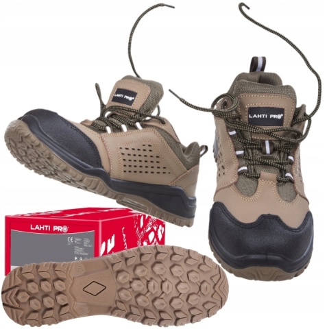 PÓŁBUTY NUBUKOWE Z OTWORAMI BEŻ.-CZAR., S1 SRA,"45",CE,LAHTI