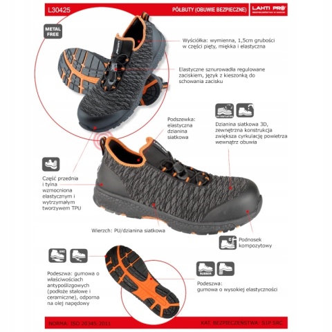PÓŁBUTY Z DZIANINY 3D CZAR-SZAR-POM, S1 SRC, "43", CE, LAHTI