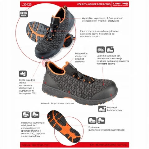 PÓŁBUTY Z DZIANINY 3D CZAR-SZAR-POM, S1 SRC, "43", CE, LAHTI