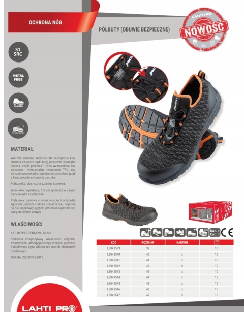 PÓŁBUTY Z DZIANINY 3D CZAR-SZAR-POM, S1 SRC, "44", CE, LAHTI