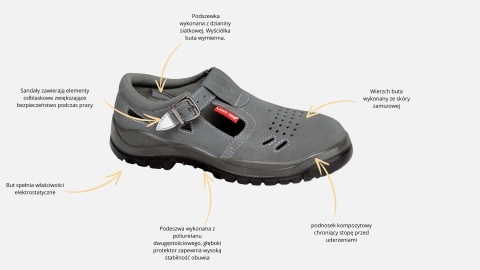 SANDAŁY ZAMSZOWE SZARE, S1 SRC, "45", CE, LAHTI