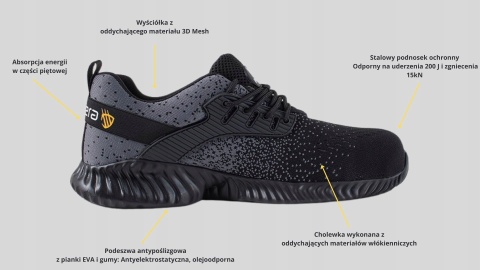 Buty robocze Z PODNOSKIEM lekkie z blachą sneakers do pracy Ochronne r. 39