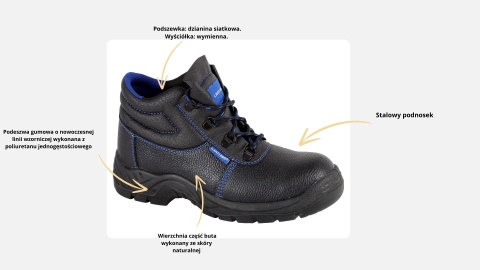 Buty robocze ochronne Skórzane Czarno-Niebieskie, Rozmiar 44, Ochrona SRC