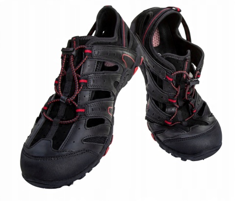 SANDAŁY TREKKINGOWE PU/DZIANINA CZAR.-CZERW., "46",LAHTI
