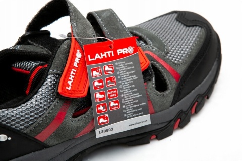 SANDAŁY ZAMSZ/DZIAN. SZARO-CZERW.,S1 SRA, 47, CE, LAHTI