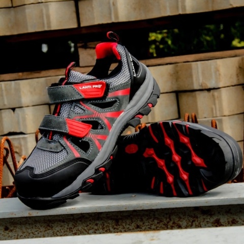 SANDAŁY ZAMSZ/DZIAN. SZARO-CZERW.,S1 SRA, 47, CE, LAHTI