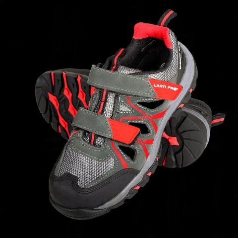 SANDAŁY ZAMSZ/DZIAN. SZARO-CZERW.,S1 SRA, 47, CE, LAHTI