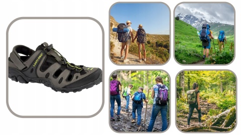 Sandały Męskie Khaki-Czarno-Zielone, 46, Lahti