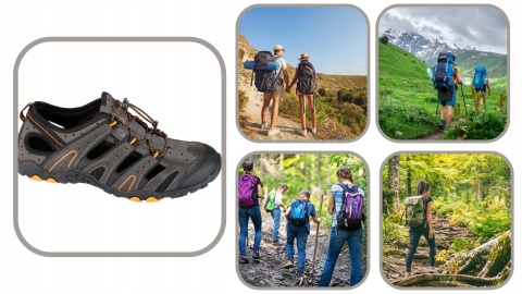 Sandały Trekkingowe Lahti, Kolor Szary-Czarny-Pomarańcz, Rozmiar 43