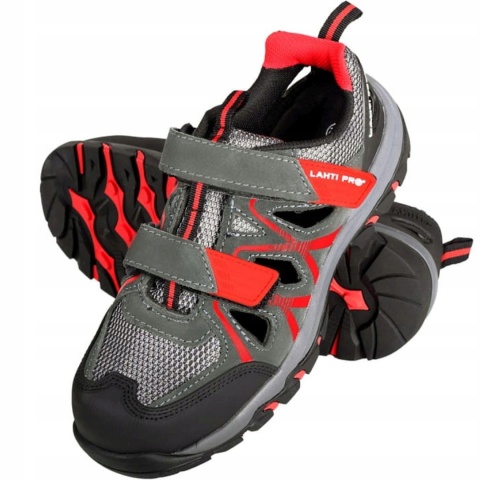 Sandaly damskie zamszowe szaro-czerwone, rozmiar 39