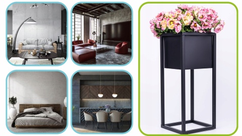 Kwietnik stojak na kwiaty czarny metalowy wysokość 50 cm