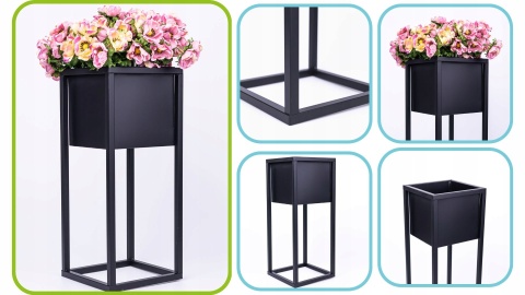 Kwietnik stojak na kwiaty czarny metalowy wysokość 50 cm