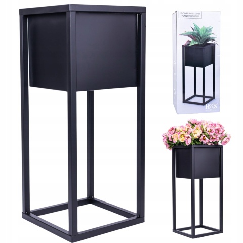 Kwietnik stojak na kwiaty czarny metalowy wysokość 50 cm