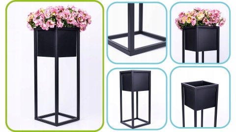 Kwietnik stojak na kwiaty czarny metalowy wysokość 60 cm