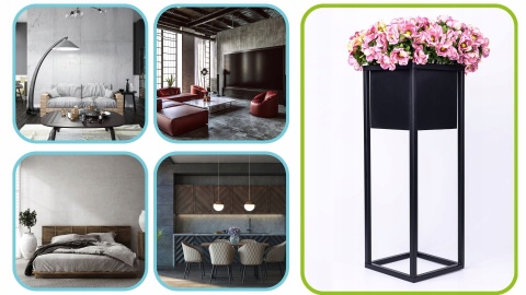 Kwietnik stojak na kwiaty czarny metalowy wysokość 60 cm