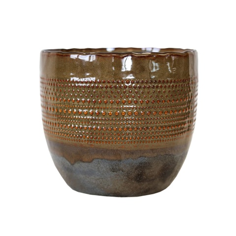 Osłonka na doniczkę ceramiczna brązowa szkliwiona