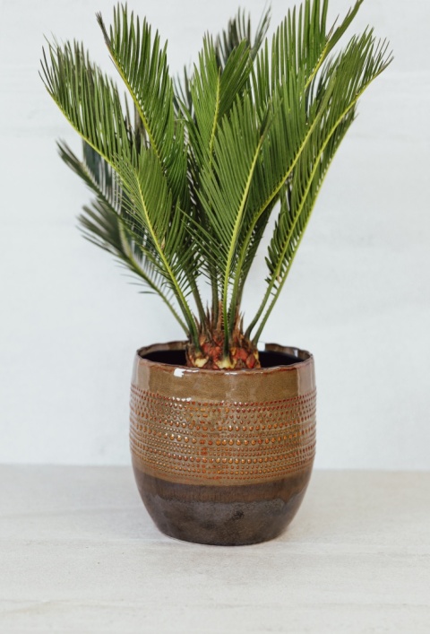 Osłonka na doniczkę ceramiczna brązowa szkliwiona