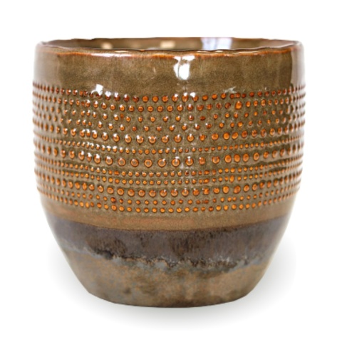 Osłonka na doniczkę ceramiczna brązowa szkliwiona